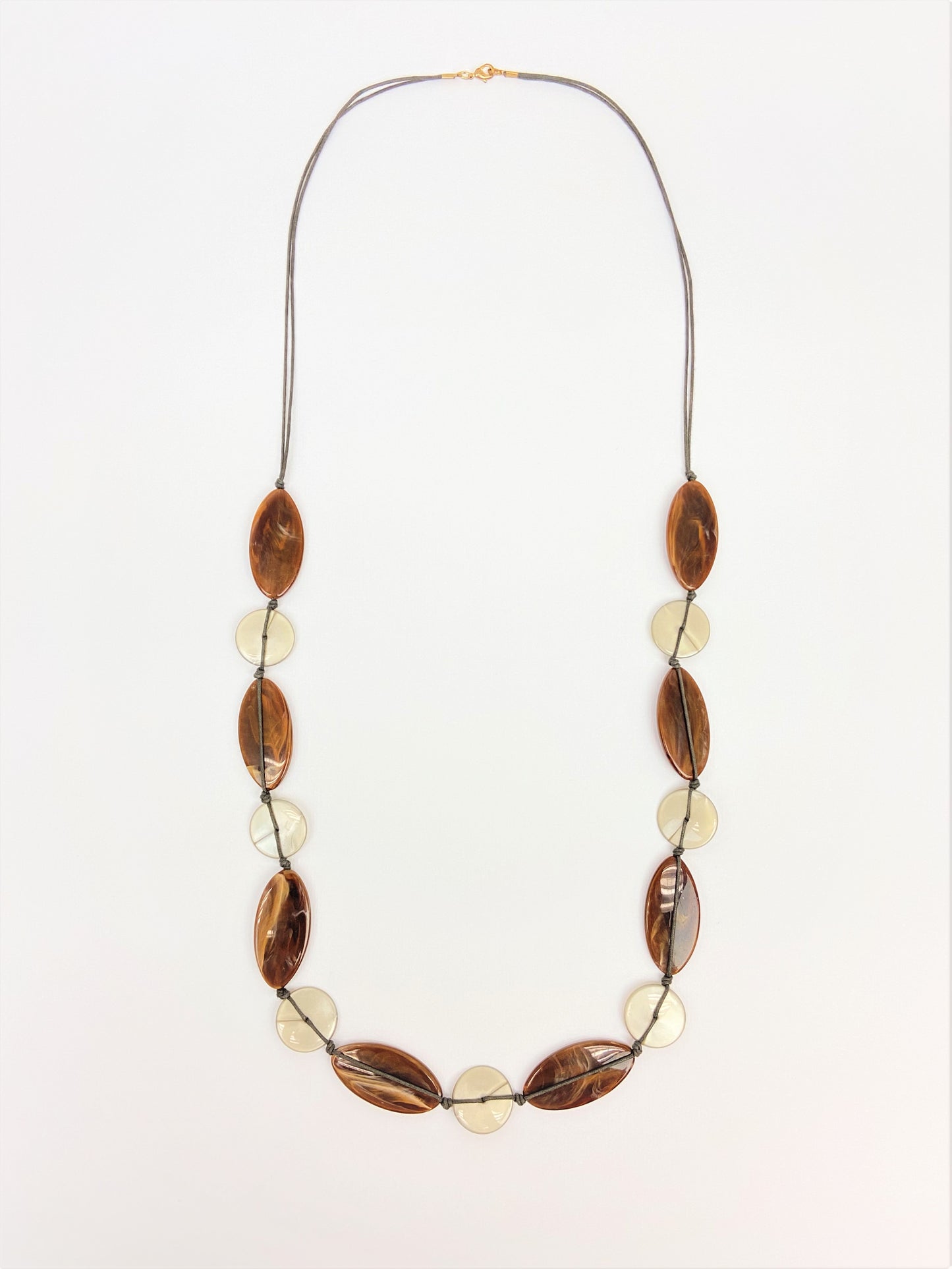 Leda Haze Mixed Bead Necklace by Stage Jewellery in brown and white tones