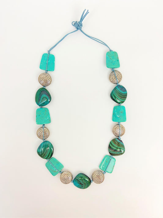 Moana Aroha Mixed Bead Necklace by Stage Jewellery in varying cyan green tones