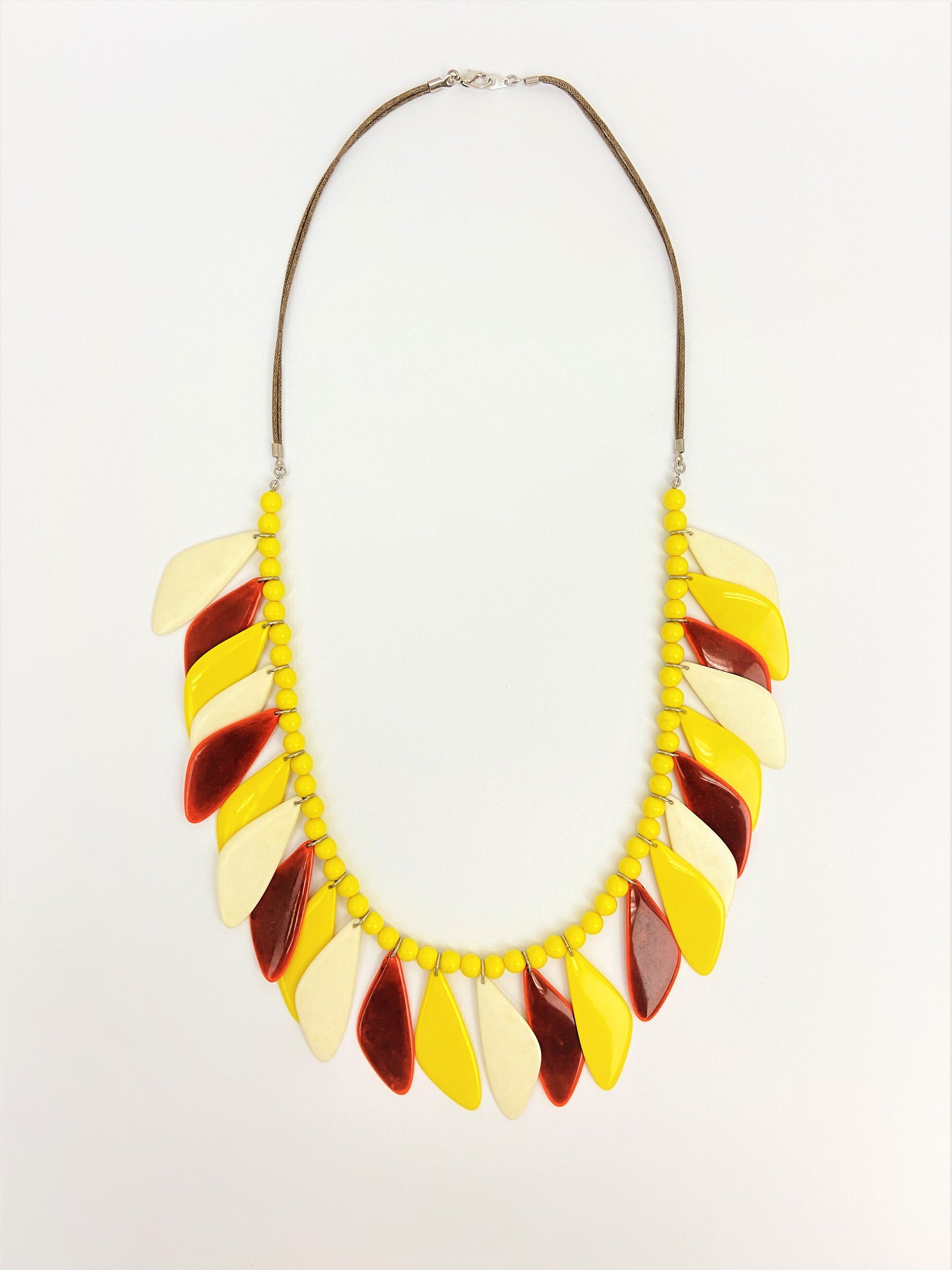 Remex Zahara Mixed Bead Necklace by Stage Jewellery with brown yellow tones in feathering fashion style