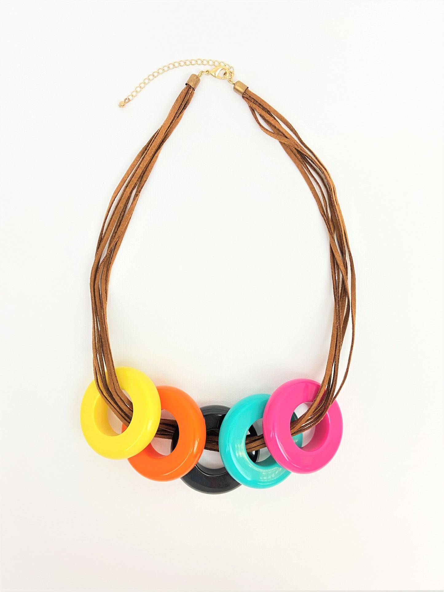 Ziva Valeriya Multicoloured Necklace by Stage Jewellery with chunky ring beads and faux suede straps