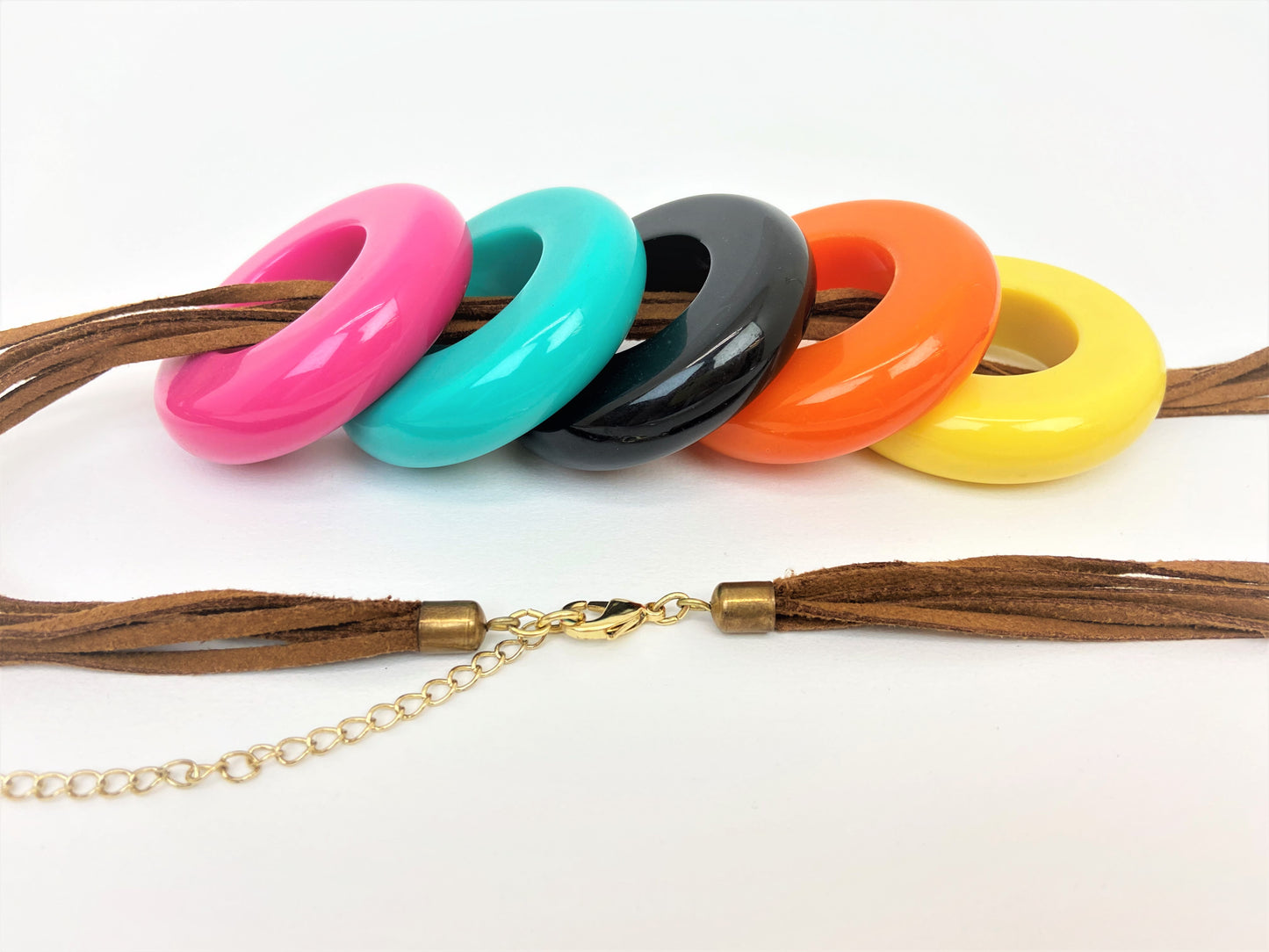 Ziva Valeriya Multicoloured Necklace by Stage Jewellery with chunky ring beads and faux suede straps