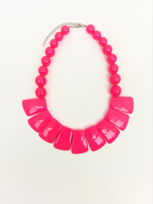 Leora Roseo Mixed Bead Necklace by Stage Jewellery with neon pink tone in bold fashion style