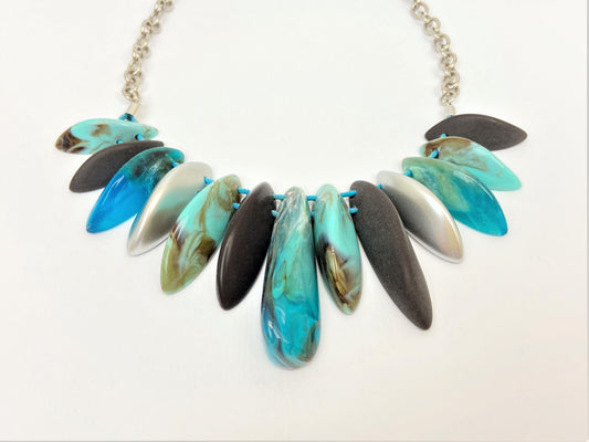Onila Aquanette Mixed Bead Necklace by Stage Jewellery in cyan blue tones with unique beads